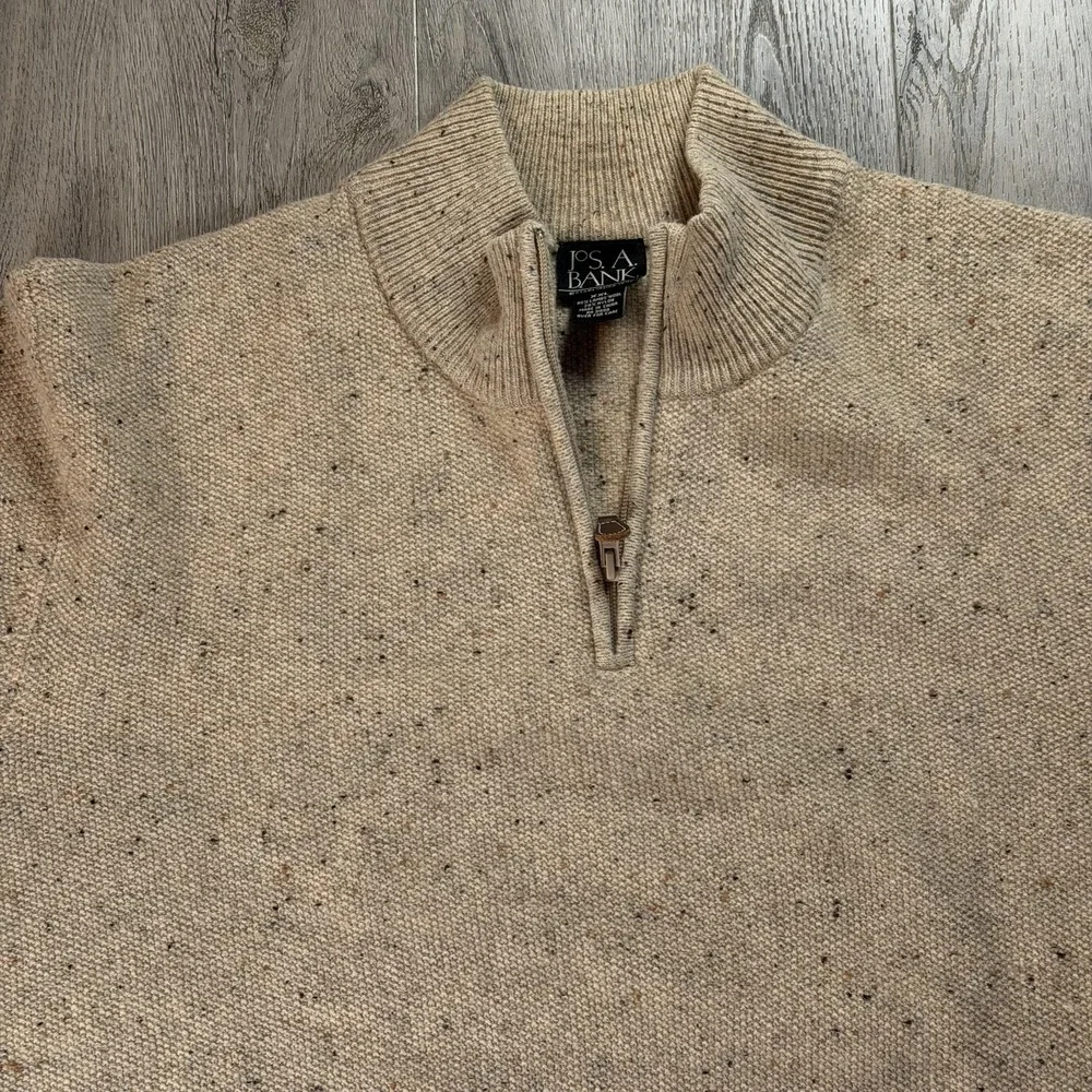 Jos. A. Bank Sweater Mens 2XL Beige‎ Lambswool 1/4 Zip Mock Neck Knit Pullover